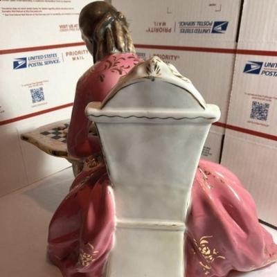 Vintage Ganci Carmelo Signed Ceramic Figurine of a Lady Playing Checkers Italy - 1950-1959 (Size 12" x 13") Preowned from an...