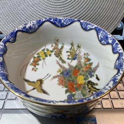 Vintage Asian Decor Porcelain Bowl Made for Macy's 8.25" Diameter & 3.5" Tall in VG Preowned Condition.