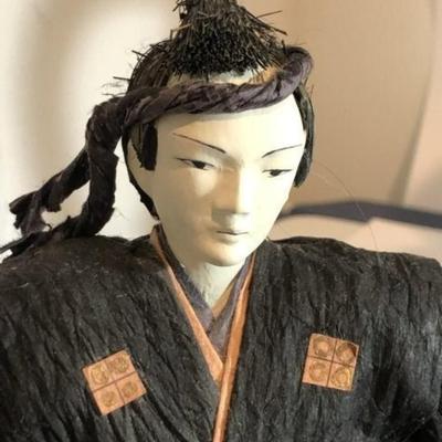 Vintage Japanese Samurai Warrior Paper Mache Figurine 13" Tall w/Base Preowned from an Estate.