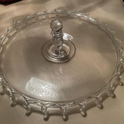 Vintage Heisey Lariat Pattern Mid-Century Center Handle Serving Tray/Platter 14" Diameter Preowned from an Estate VG Condition.