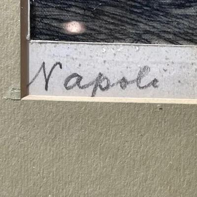 Vintage NAPOLI Artist Signed Silkscreen Lithograph Frame Size 14.5" x 18" in Good Preowned Condition.