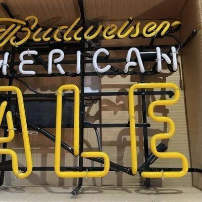 Budweiser American Ale Neon Beer Sign 18" x 30" New in Original Box Preowned from an Estate.