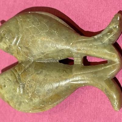 Vintage Hand Carved Asian Soapstone Double Fish Pendant Needs Stringing as Pictured in Good Condition.