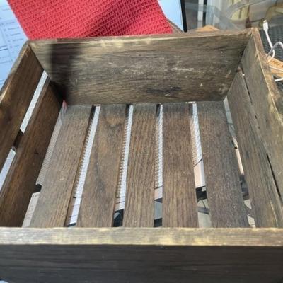Vintage/Antique Wooden Crate Basket w/Curved Wood Handle 12" x 12" x 13" Tall in Good Preowned Condition.