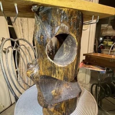 Vintage Backwoods Arts Tree Trunk Stool/Table 14.25" Tall, 14.25" Wide x 7" in Good Preowned Condition.