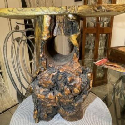 Vintage Backwoods Arts Tree Trunk Stool/Table 14.25" Tall, 14.25" Wide x 7" in Good Preowned Condition.