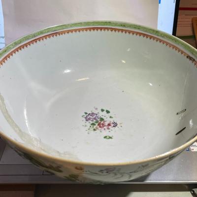 Chinese Porcelain Believed to be Ming Dynasty Hand Painted 10.25" Diameter Bowl Stapled & Glued as Pictured.