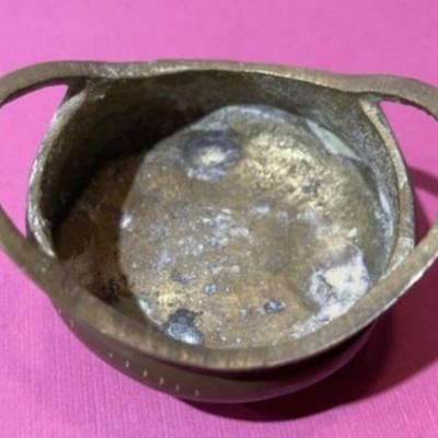 Vintage Chinese Brass Incense Bowl 2" x 2.5" in Good Preowned Condition.