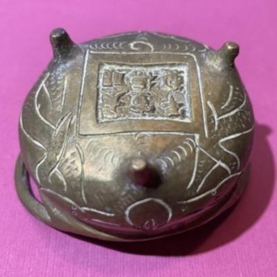 Vintage Chinese Brass Incense Bowl 2" x 2.5" in Good Preowned Condition.