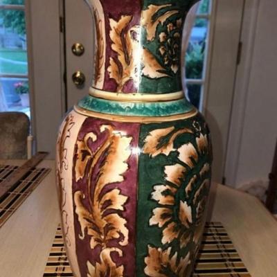 Vintage Preowned 20th Century Hand Painted Floral Vase 14-1/2” Tall Made in China as Pictured.