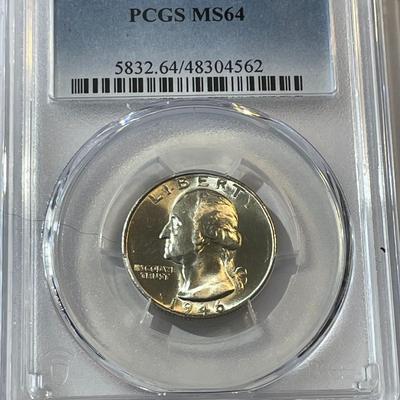 PCGS Certified 1946-S MS-64 Quality Washington Silver Quarter as Pictured.