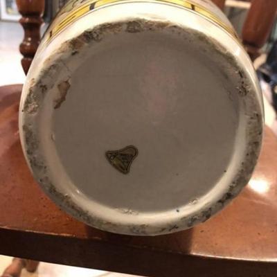 Vintage Nancy Pew Hand Painted Vintage Stoneware Pottery Vase 17” Tall Scarce Size.