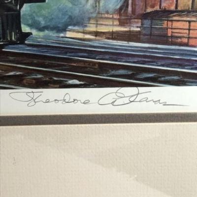 Theodore Xaras 1982 Signed Matted & Framed Eastbound CHICAGO/NYC Lithograph Frame Size 21in x 26in Good Preowned Condition.