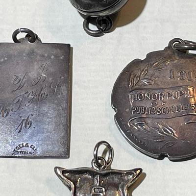Lot of 4 Sterling Silver Early Scholastic Awards Medals/Tokens as Pictured.