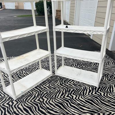 2-4 shelved white plastic racks need a little soap and water