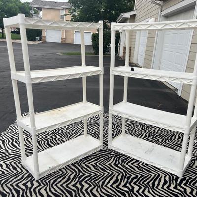 2-4 shelved white plastic racks need a little soap and water