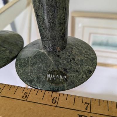 Milano Green Marble and Lucite Candle Holders