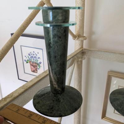 Milano Green Marble and Lucite Candle Holders