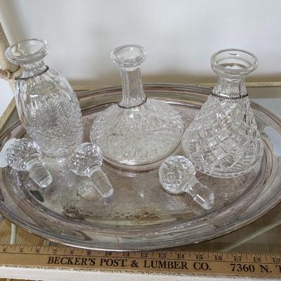 Vintage Set of Glass Decanters with Measurer and 2 Tumblers