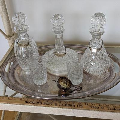 Vintage Set of Glass Decanters with Measurer and 2 Tumblers
