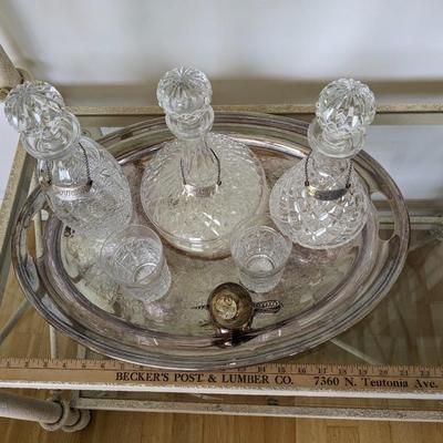 Vintage Set of Glass Decanters with Measurer and 2 Tumblers