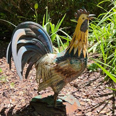 Metal Rooster & Heron Statues (G-RG)