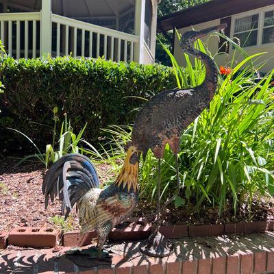 Metal Rooster & Heron Statues (G-RG)