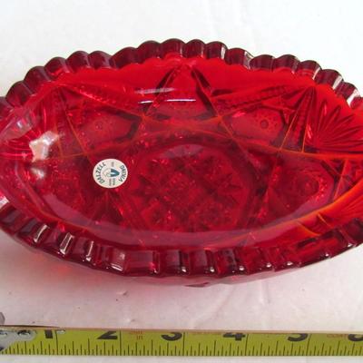 Dalzell Viking Red Oval Pressed Glass Bowl