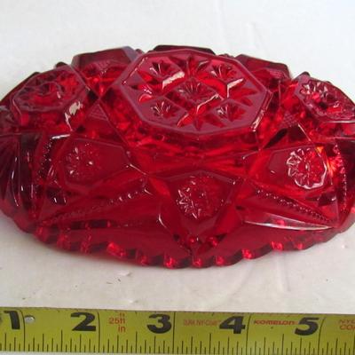Dalzell Viking Red Oval Pressed Glass Bowl