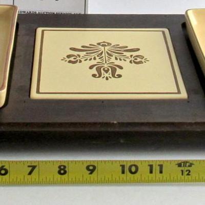 Vintage Pfaltzgraff Village Pattern Cheese and Cracker Tray, Wood Base, Signed