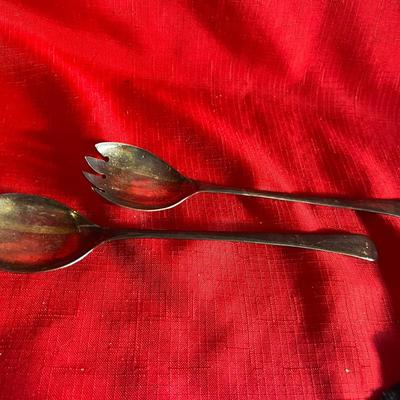 Random silverware with holder and silver plated serving utensils