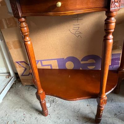Marble top end tables or hall tables with a small drawer in the front There are a couple scratches, but they are in nice shape