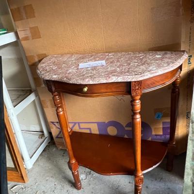 Marble top end tables or hall tables with a small drawer in the front There are a couple scratches, but they are in nice shape