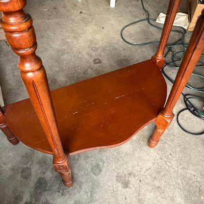 End tables or hallway tables half moon one table lake is in need of repair. There are a couple scratches and a little discoloration at...