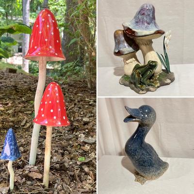 Ceramic & Glass Mushroom Stakes Plus More Ceramic Garden Art (G-RG)