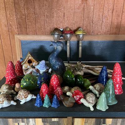 Ceramic & Glass Mushroom Stakes Plus More Ceramic Garden Art (G-RG)