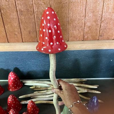 Ceramic & Glass Mushroom Stakes Plus More Ceramic Garden Art (G-RG)