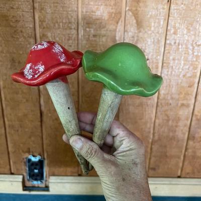 Ceramic & Glass Mushroom Stakes Plus More Ceramic Garden Art (G-RG)