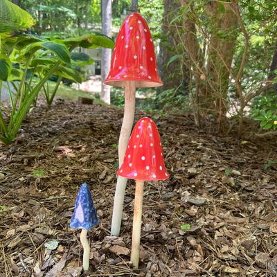 Ceramic & Glass Mushroom Stakes Plus More Ceramic Garden Art (G-RG)
