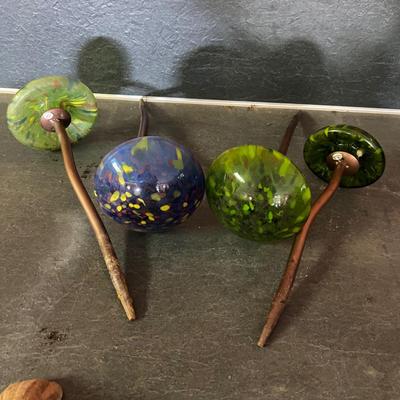 Ceramic & Glass Mushroom Stakes Plus More Ceramic Garden Art (G-RG)