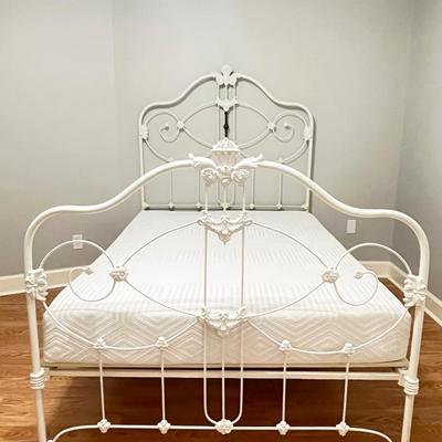 Vtg. White Iron Full Size Bed With Mattress