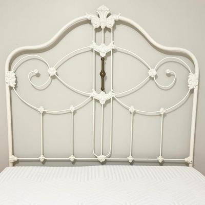 Vtg. White Iron Full Size Bed With Mattress