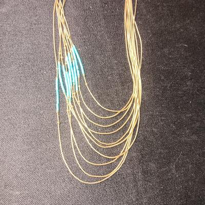 LIQUID SILVER GOLD FILLED TURQUOISE MULTI STRAND NECKLACE