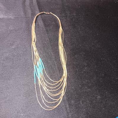 LIQUID SILVER GOLD FILLED TURQUOISE MULTI STRAND NECKLACE