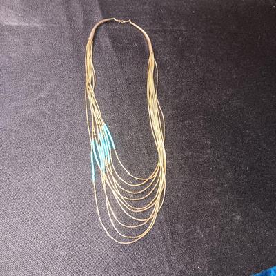 LIQUID SILVER GOLD FILLED TURQUOISE MULTI STRAND NECKLACE