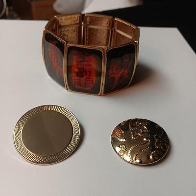 ENAMELED BRACELET AND 2 SCARF RINGS