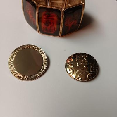 ENAMELED BRACELET AND 2 SCARF RINGS