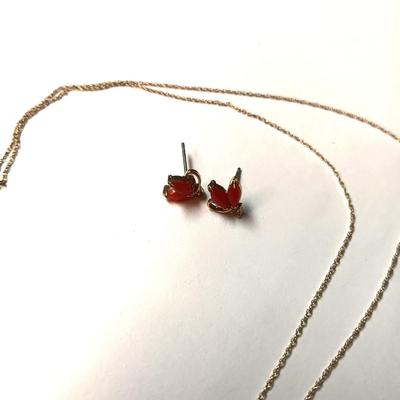 14K AND CORAL NECKLACE AND PIERCED EARRINGS