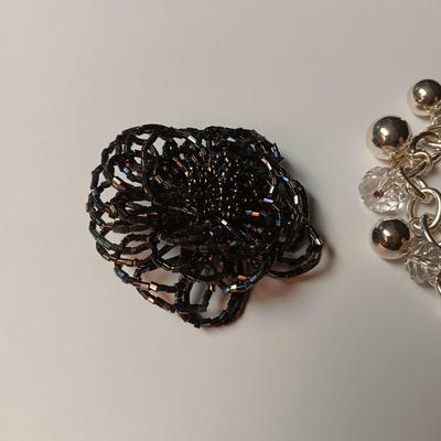 BEADED FLOWER BROOCH & CHICO'S BEADED BRACELET