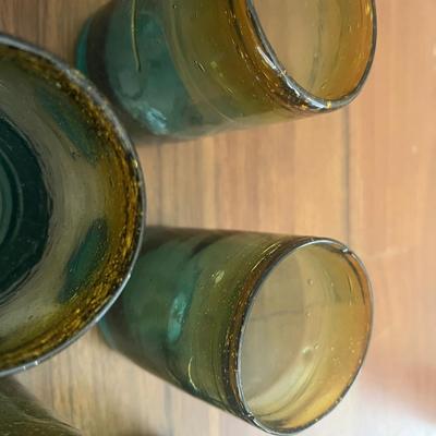 Green and Yellow Mexican Hand Blown Glass Cups